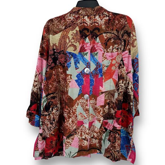 Ali Miles Floral Mixed Media Oyster Button Shirt Plus Size 2X Artsy Lagenlook - Picture 4 of 8